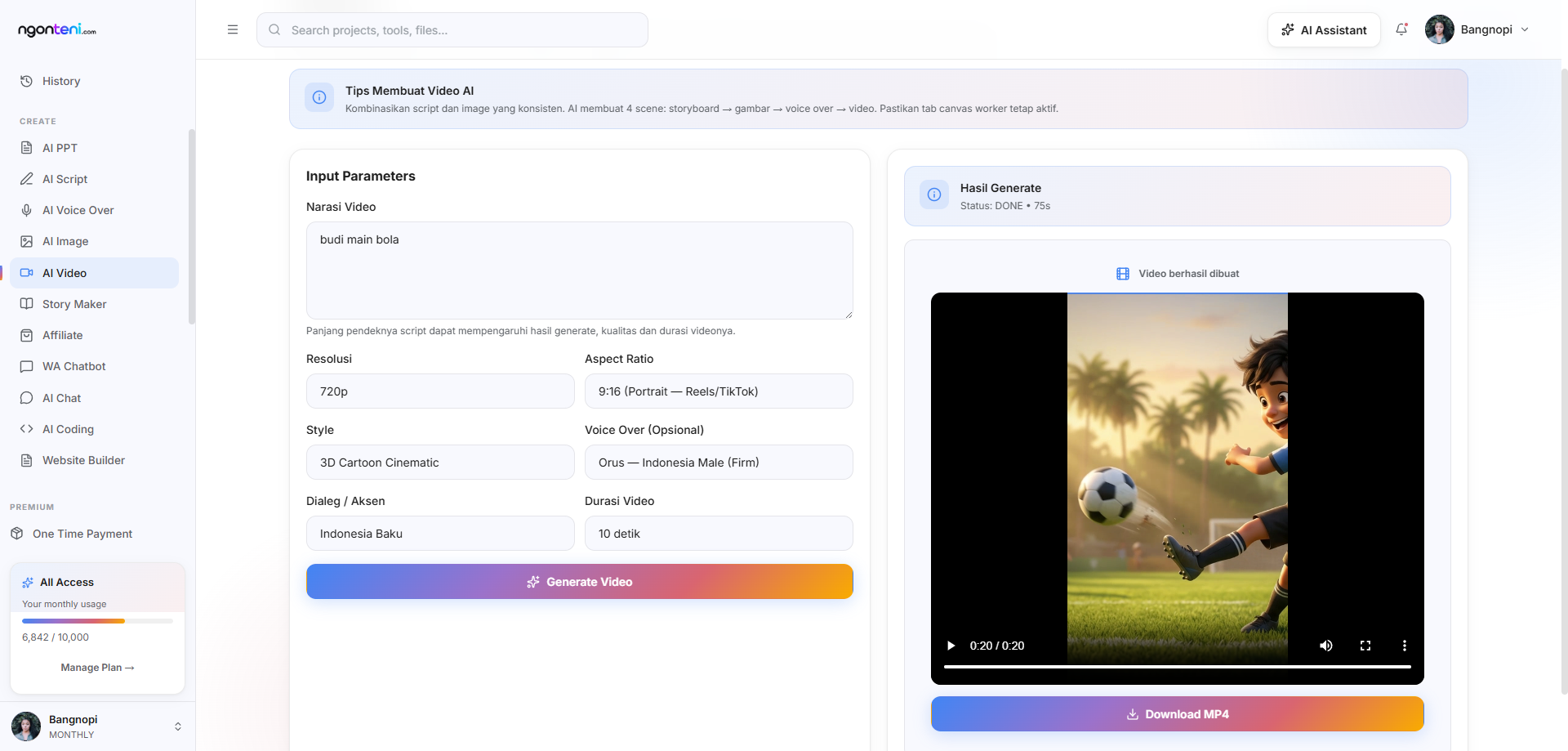 Tips Membuat Video AI di platform ngonteni